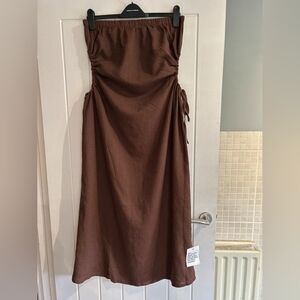 Brown Midi Dress with Side Ties